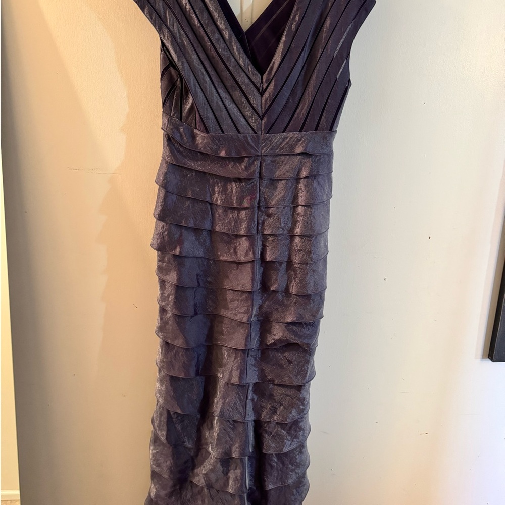 Adrianna Papell Charcoal Tiered V-Neck Maxi Dress